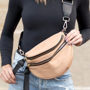 Water Resistant Jori Double Zip Cresent Sling Bag, Crossbody Bag