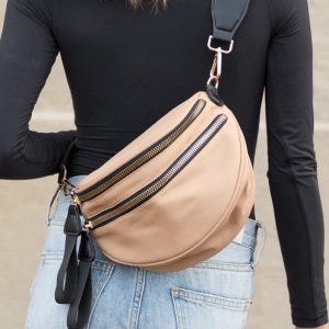 Water Resistant Jori Double Zip Cresent Sling Bag, Crossbody Bag